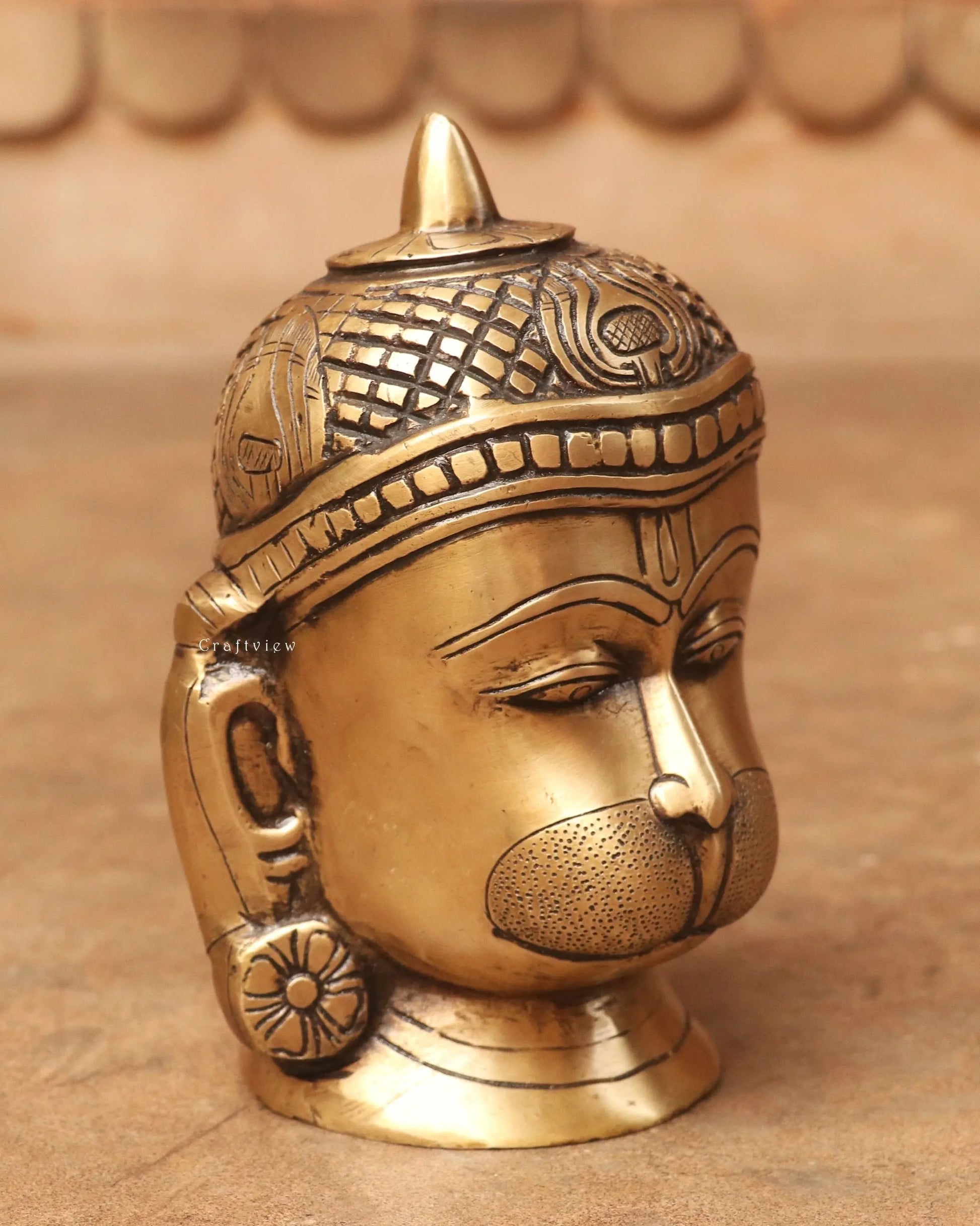 7.5" Brass Hanuman Decorative Head Figurine Craftsview