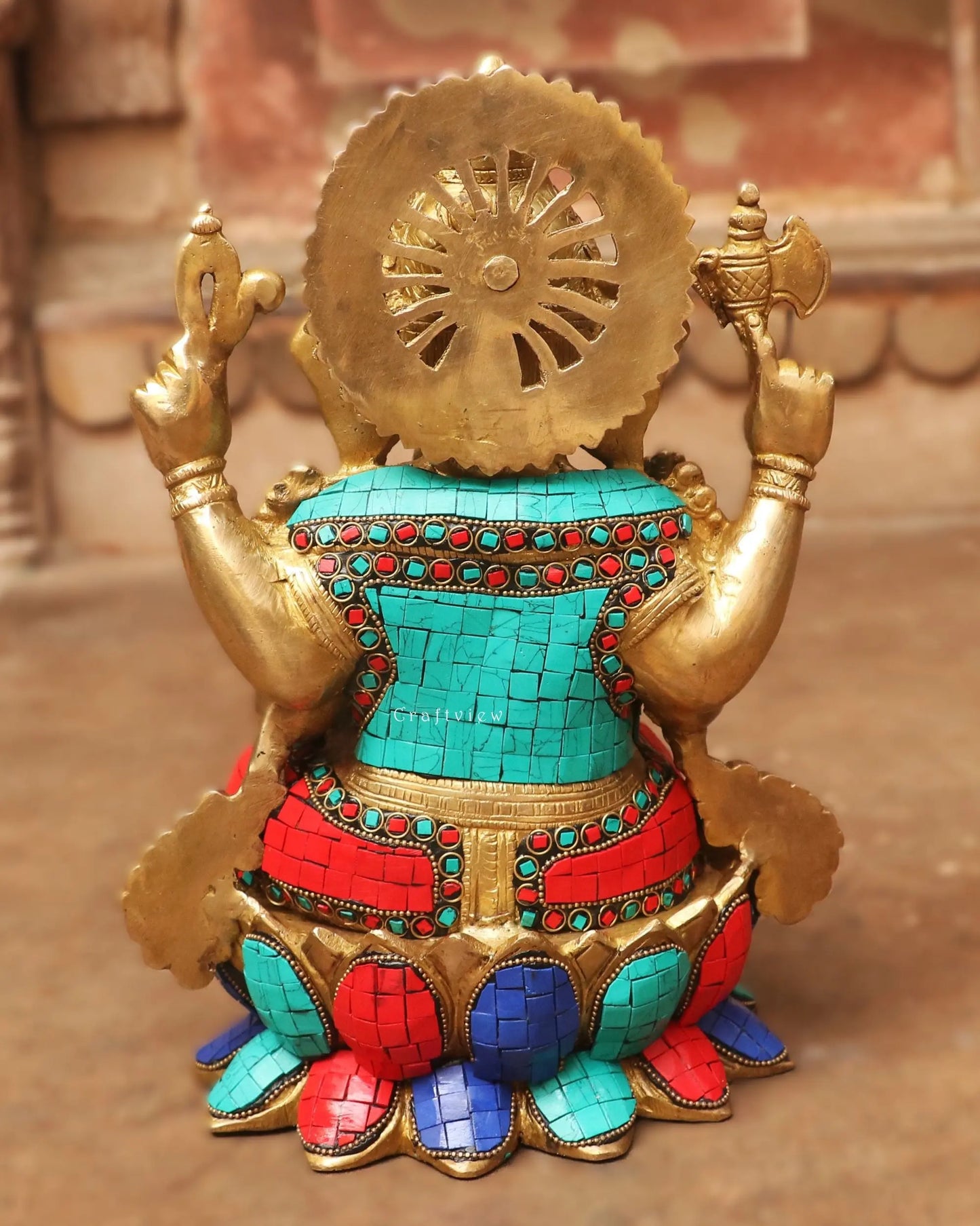 Brass Ganesh Statue with Stone Work 12" Craftsview