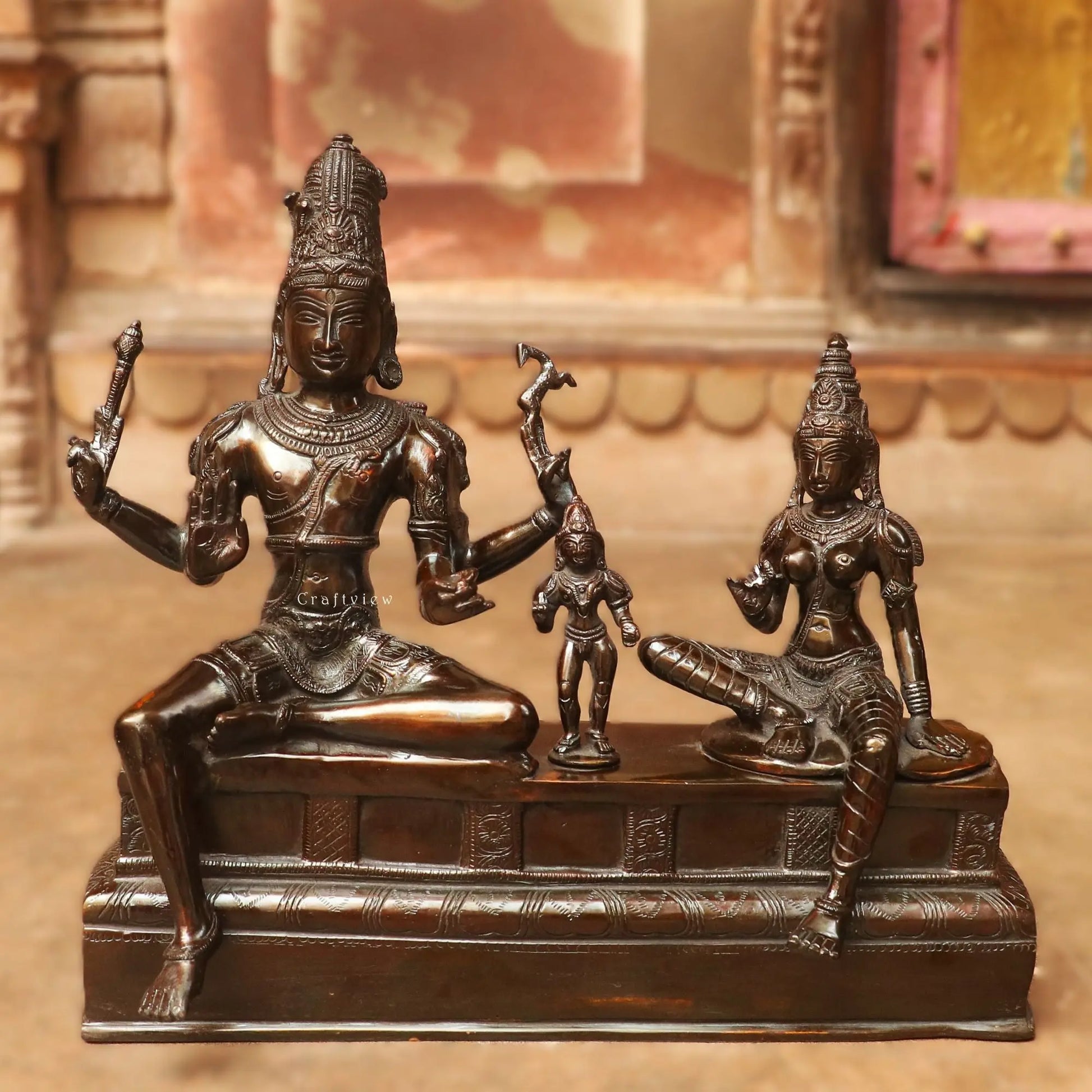 Brass Vishnu Lakshmi Sculpture Vintage Brown Finish 13" Craftsview