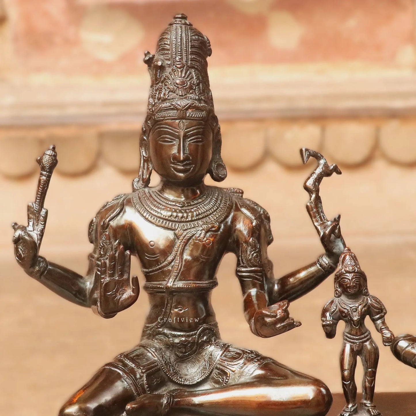 Brass Vishnu Lakshmi Sculpture Vintage Brown Finish 13" Craftsview