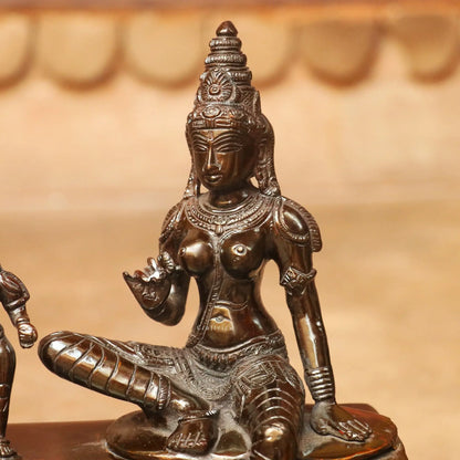 Brass Vishnu Lakshmi Sculpture Vintage Brown Finish 13" Craftsview