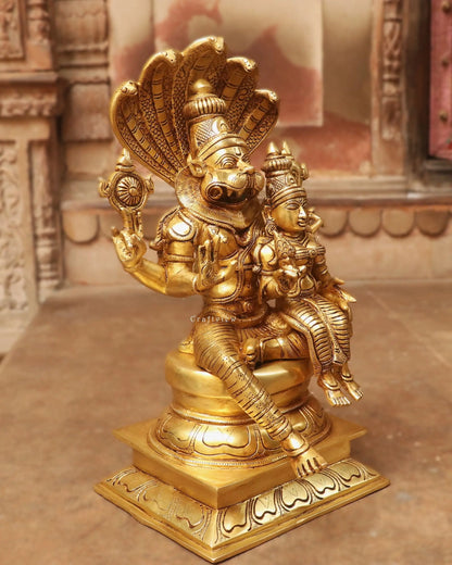 Brass Vishnu ( Narsimha ) Lakshmi Sculpture Gold Finish 17" Craftsview