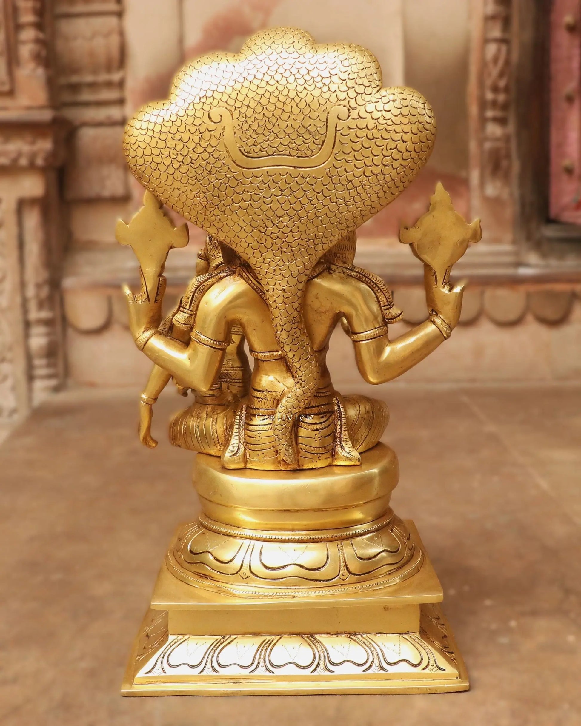 Brass Vishnu ( Narsimha ) Lakshmi Sculpture Gold Finish 17" Craftsview