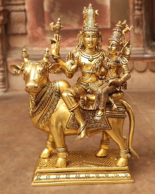 Brass Shiva Parvati Idol Sitting on Nandi craftsview