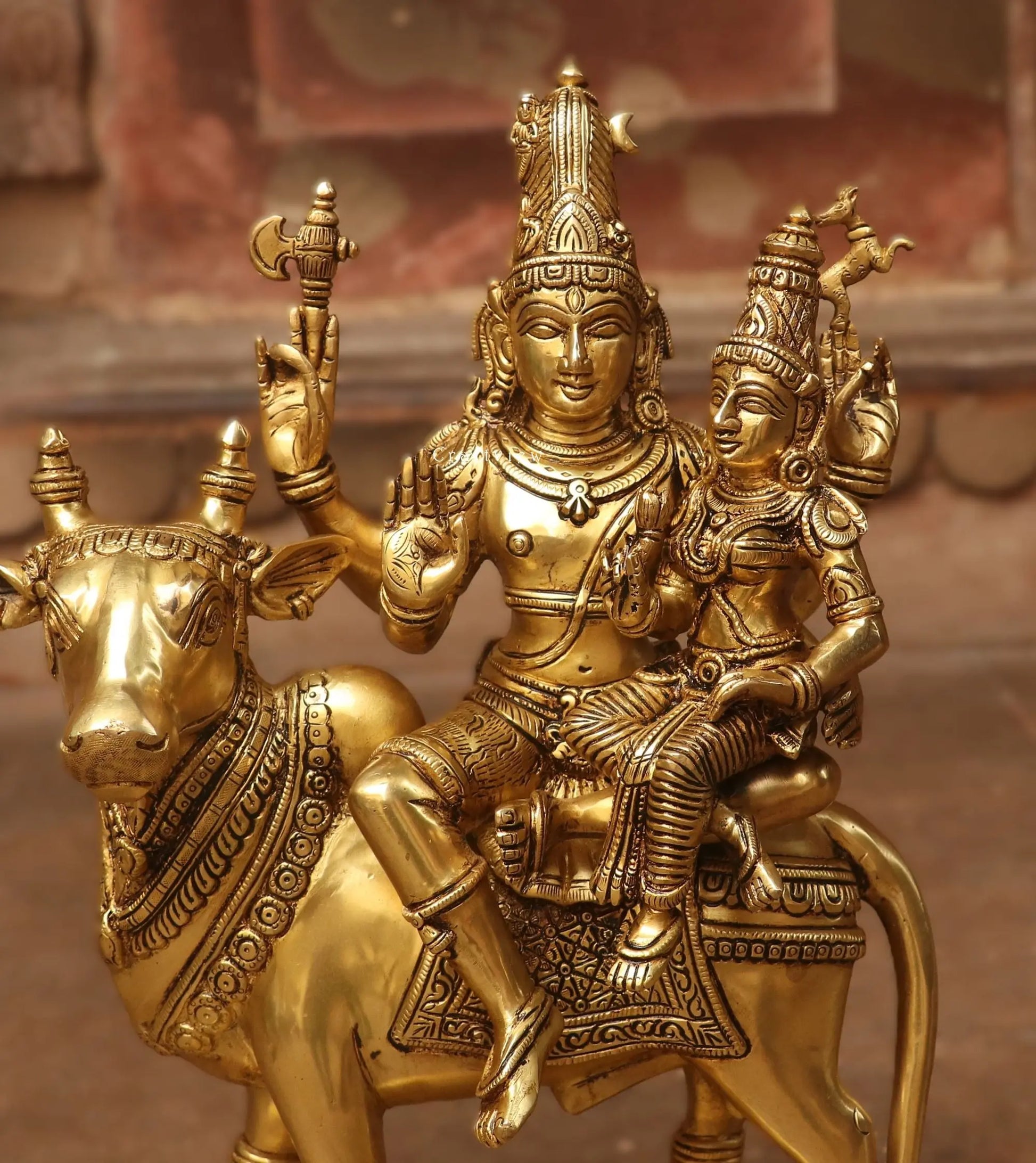 Brass Shiva Parvati Idol Sitting on Nandi craftsview