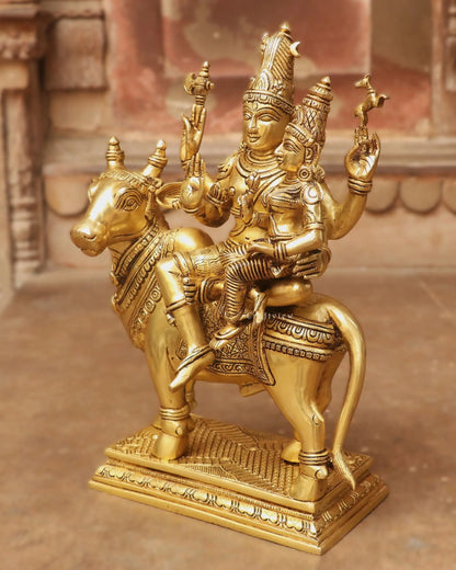 Brass Shiva Parvati Idol Sitting on Nandi craftsview