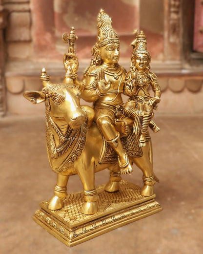 Brass Shiva Parvati Idol Sitting on Nandi craftsview