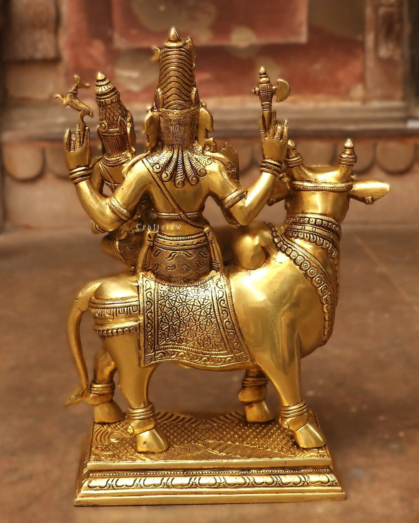 Brass Shiva Parvati Idol Sitting on Nandi craftsview