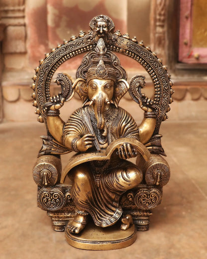 Brass Ganesh Statue With Prabhavali 17" Craftsview