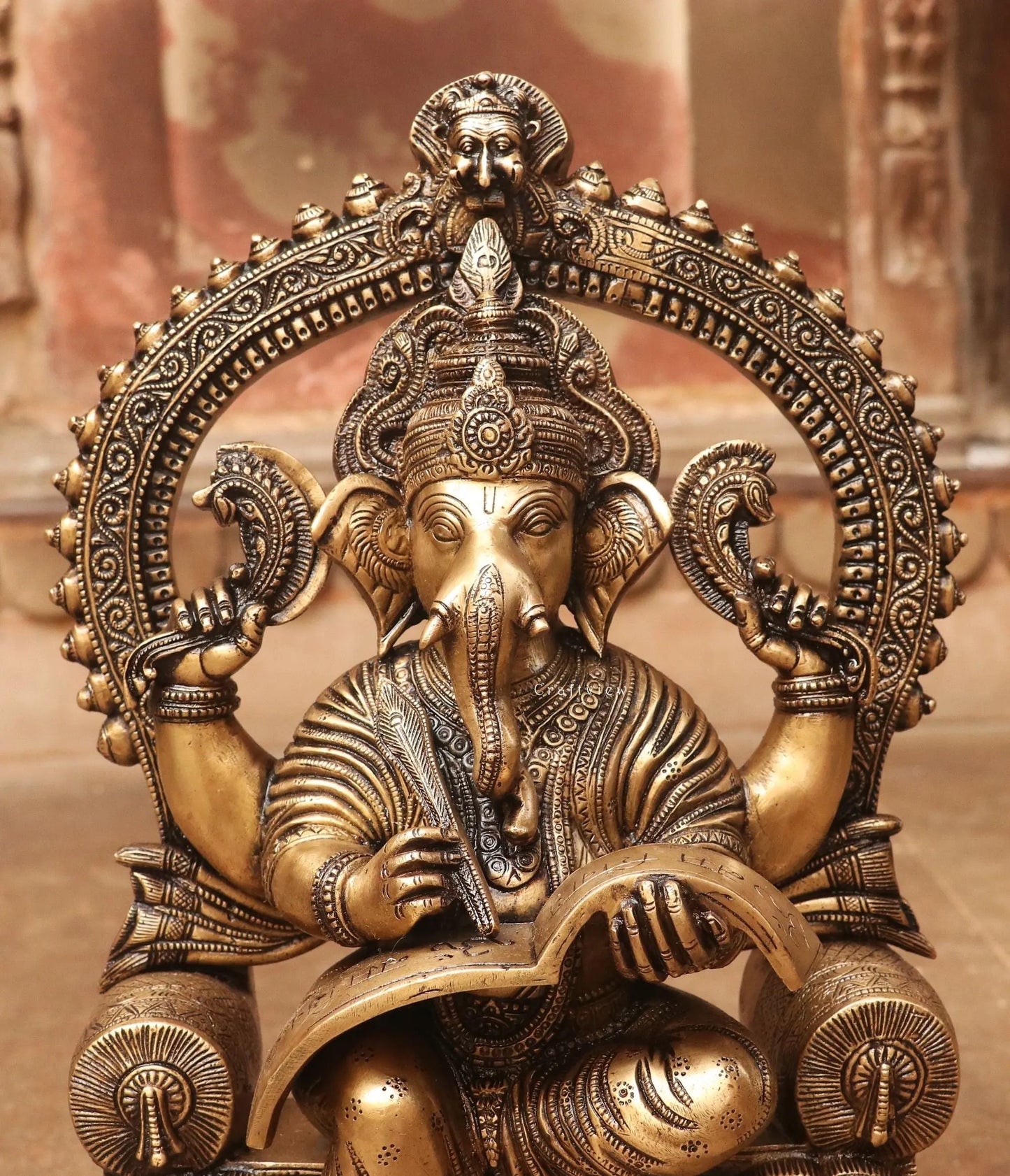 Brass Ganesh Statue With Prabhavali 17" Craftsview