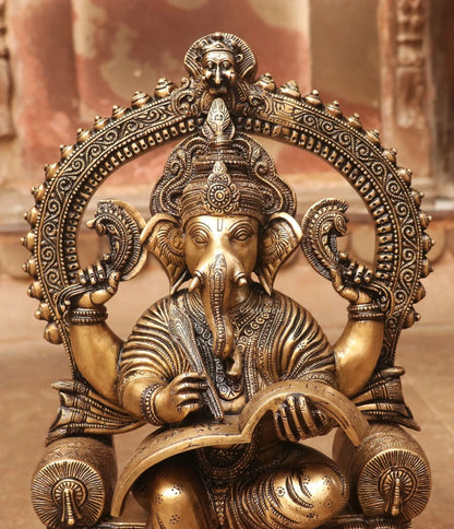 Brass Ganesh Statue With Prabhavali 17" Craftsview