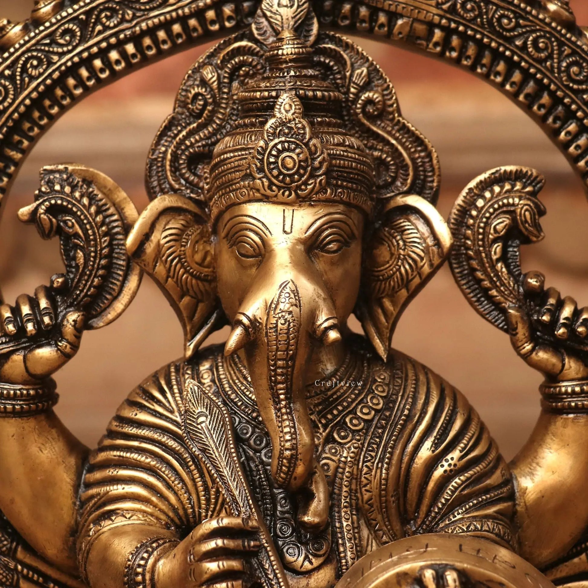 Brass Ganesh Statue With Prabhavali 17" Craftsview