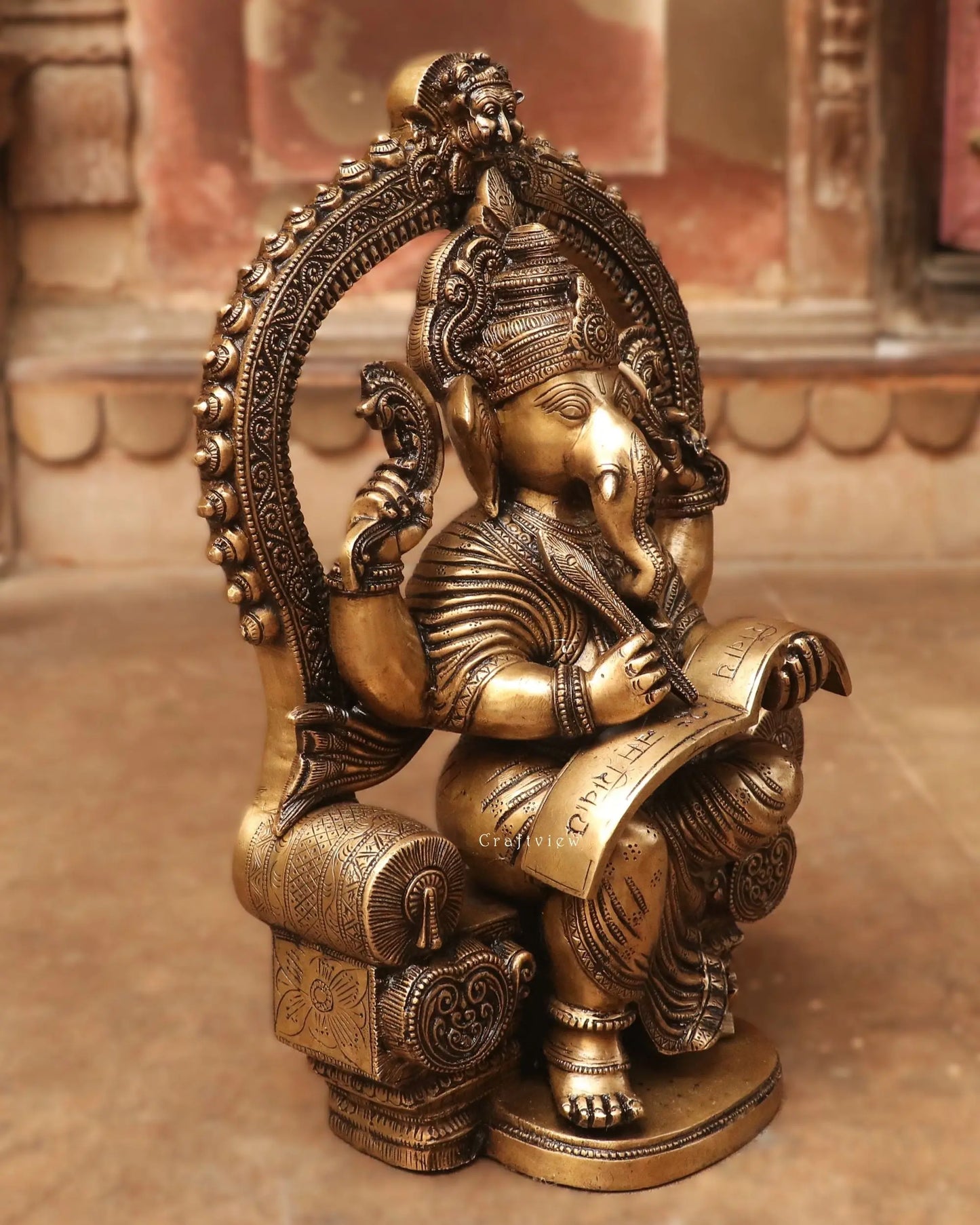 Brass Ganesh Statue With Prabhavali 17" Craftsview