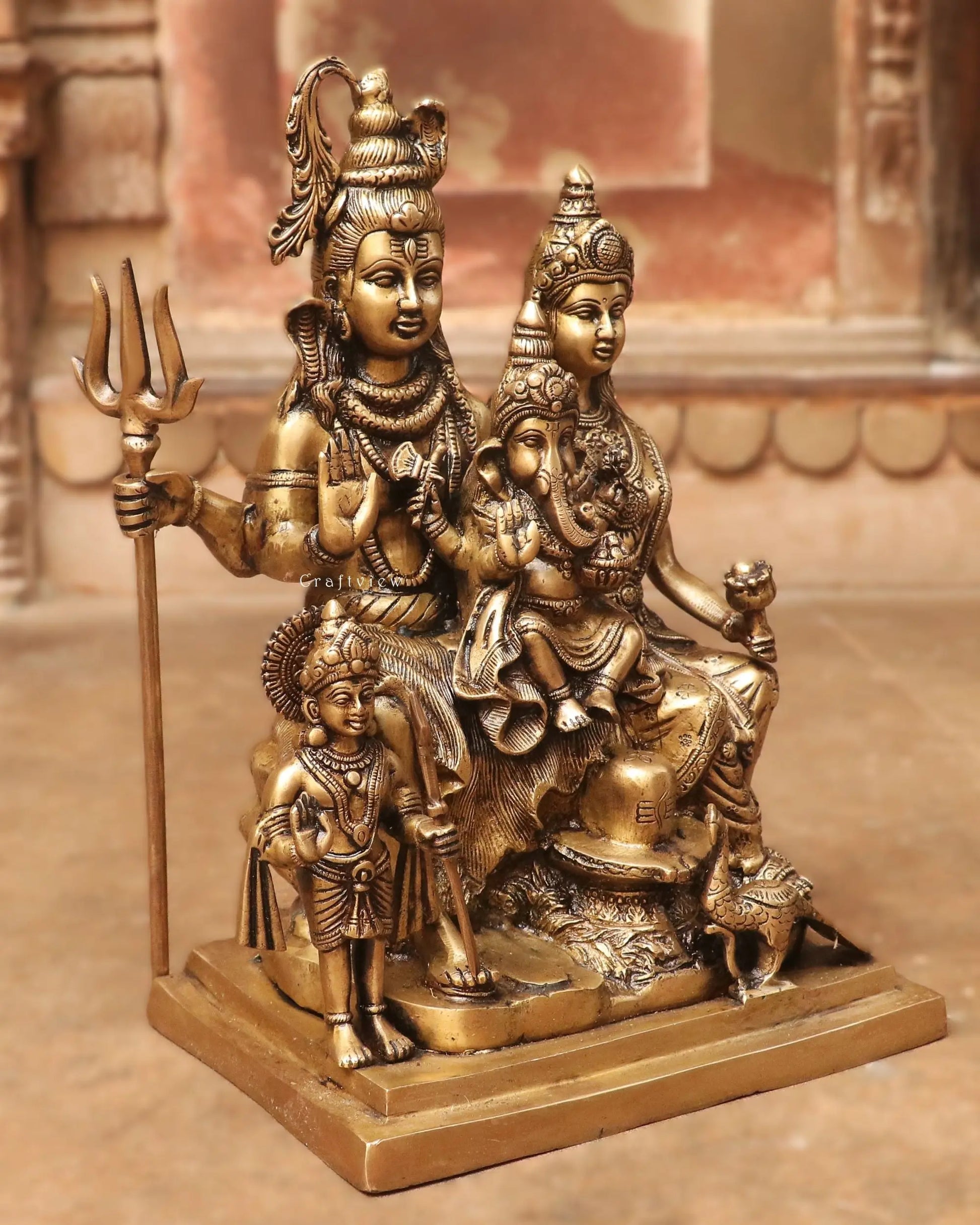 Brass Lord Shiva Family Idol 16" Craftsview