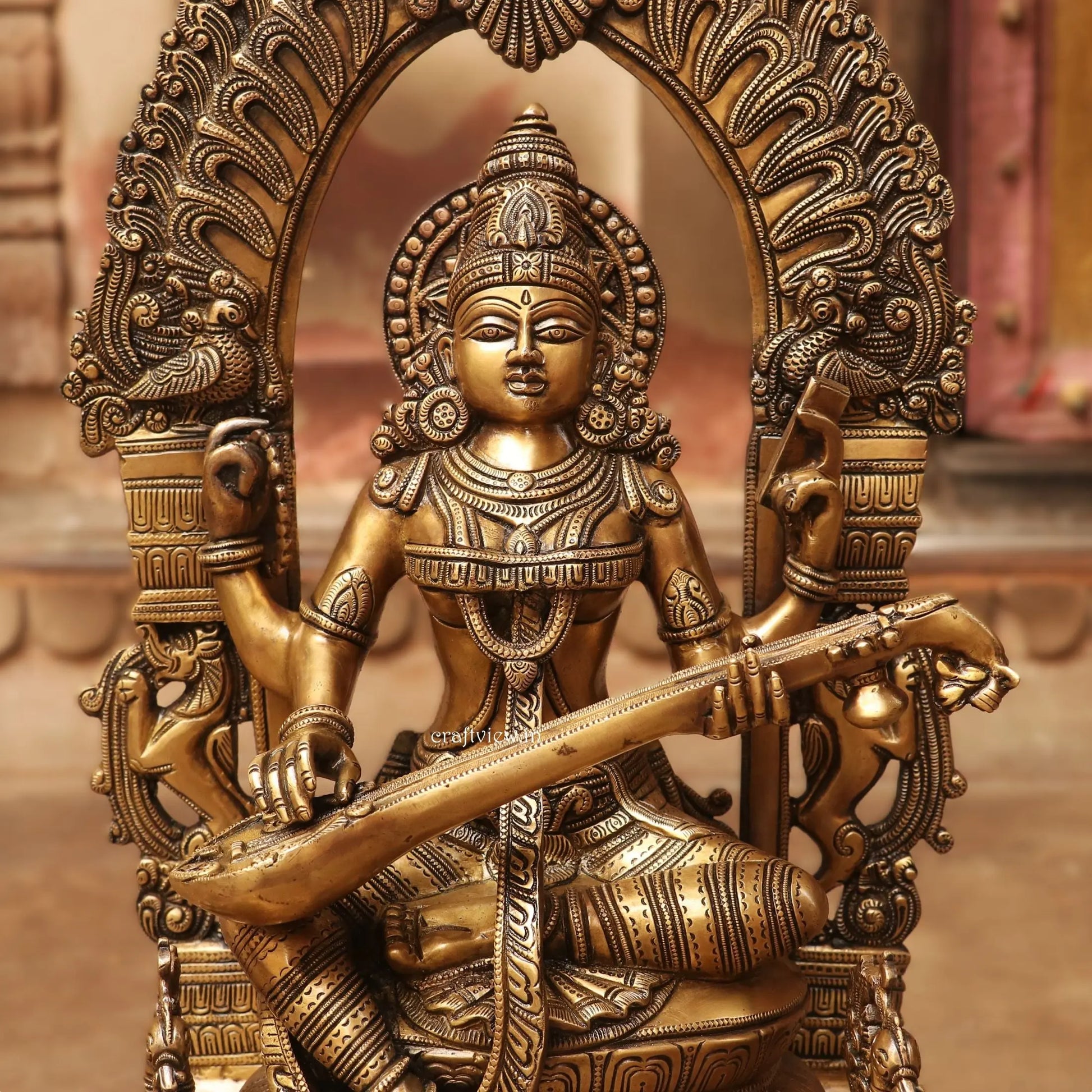 24" Goddess Saraswati Statue for Temple Pooja Room Home Décor Craftsview