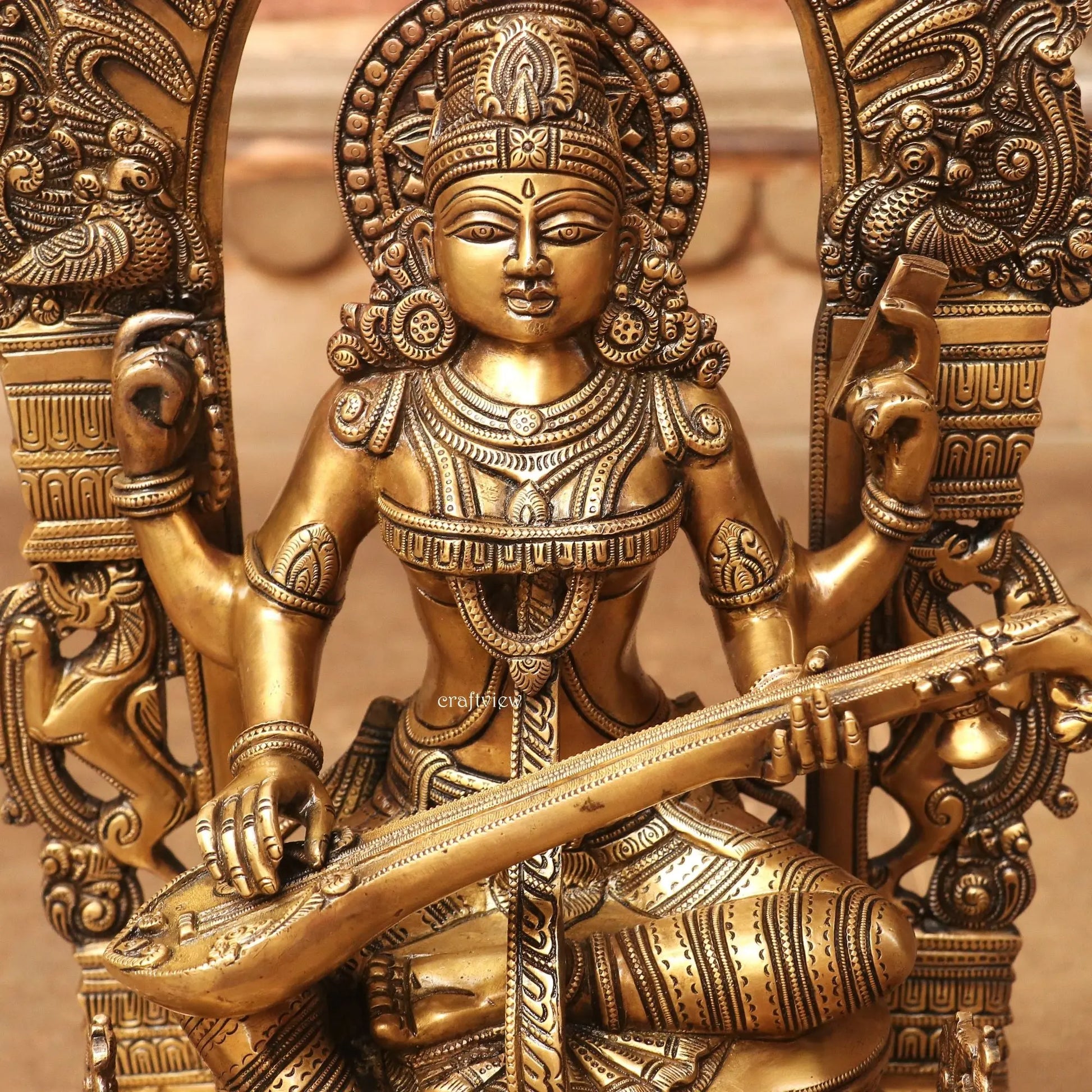 24" Goddess Saraswati Statue for Temple Pooja Room Home Décor Craftsview