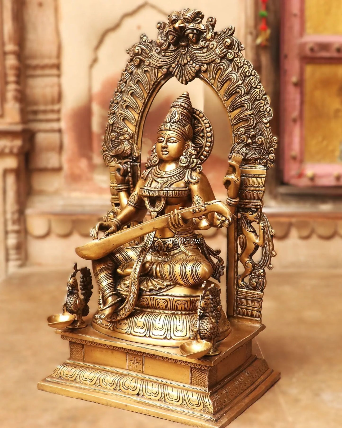 24" Goddess Saraswati Statue for Temple Pooja Room Home Décor Craftsview