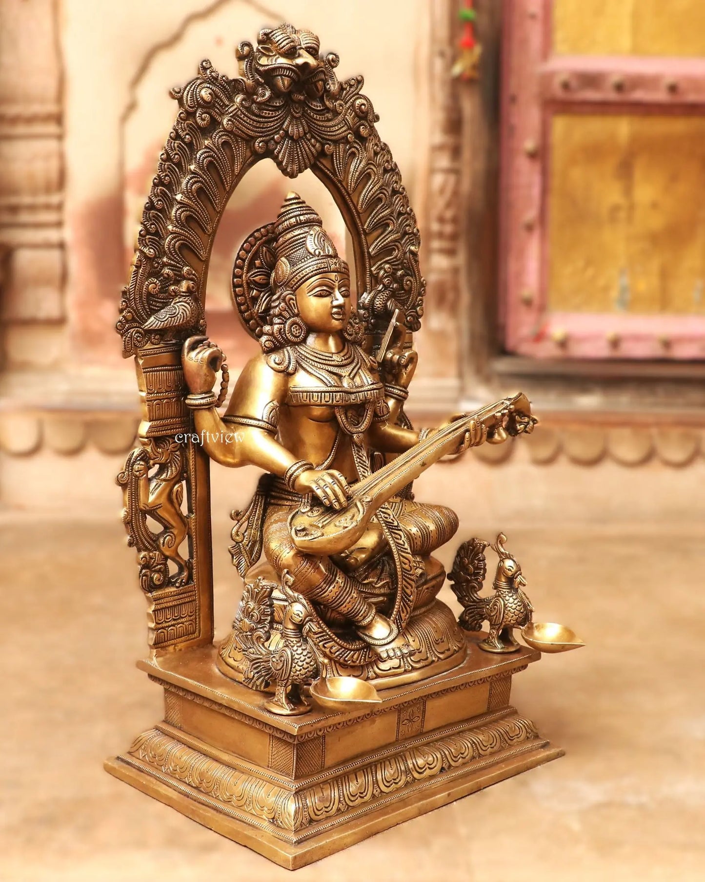 24" Goddess Saraswati Statue for Temple Pooja Room Home Décor Craftsview