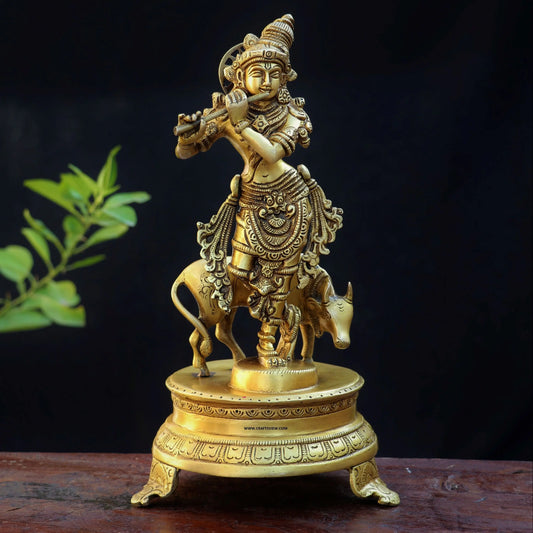 Brass Krishna Statue 11" craftsview