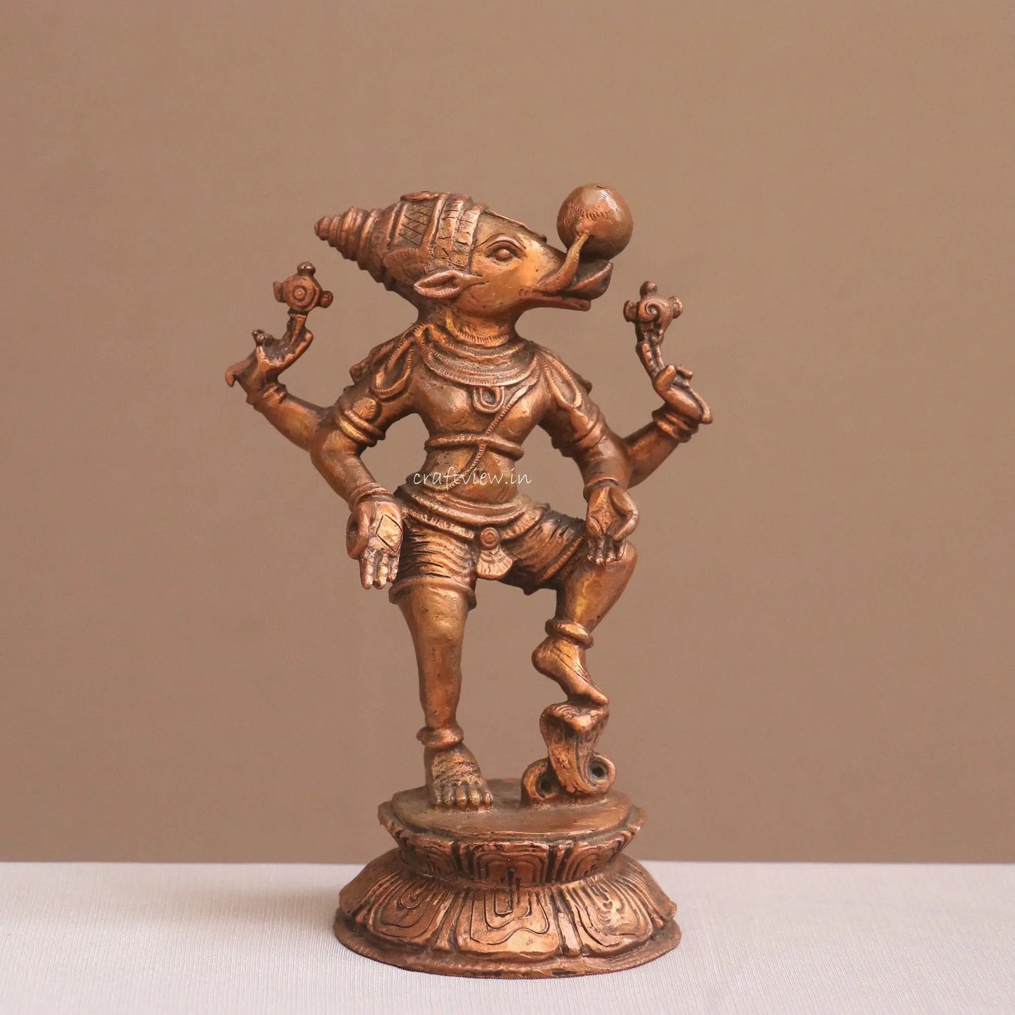 Pure Copper Standing bhoovaraha Idol | Fine Craft | 20 CM Craftsview