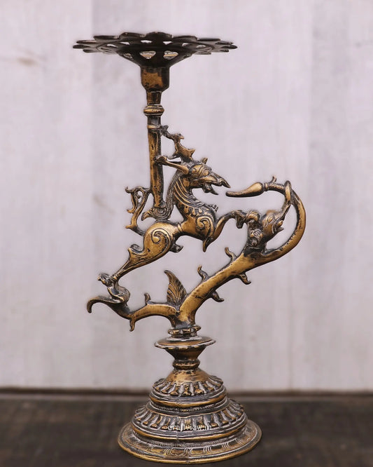 Brass Vyala Offering Candle Stand 13" Craftsview