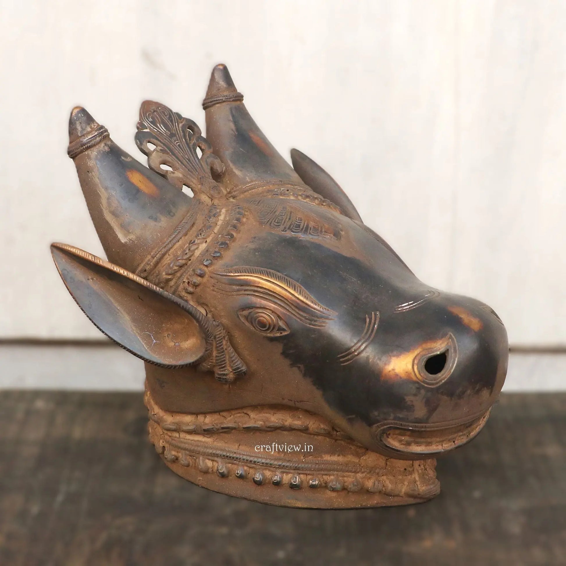 9" Brass Wall Hanging Nandi Head Figurine Craftsview