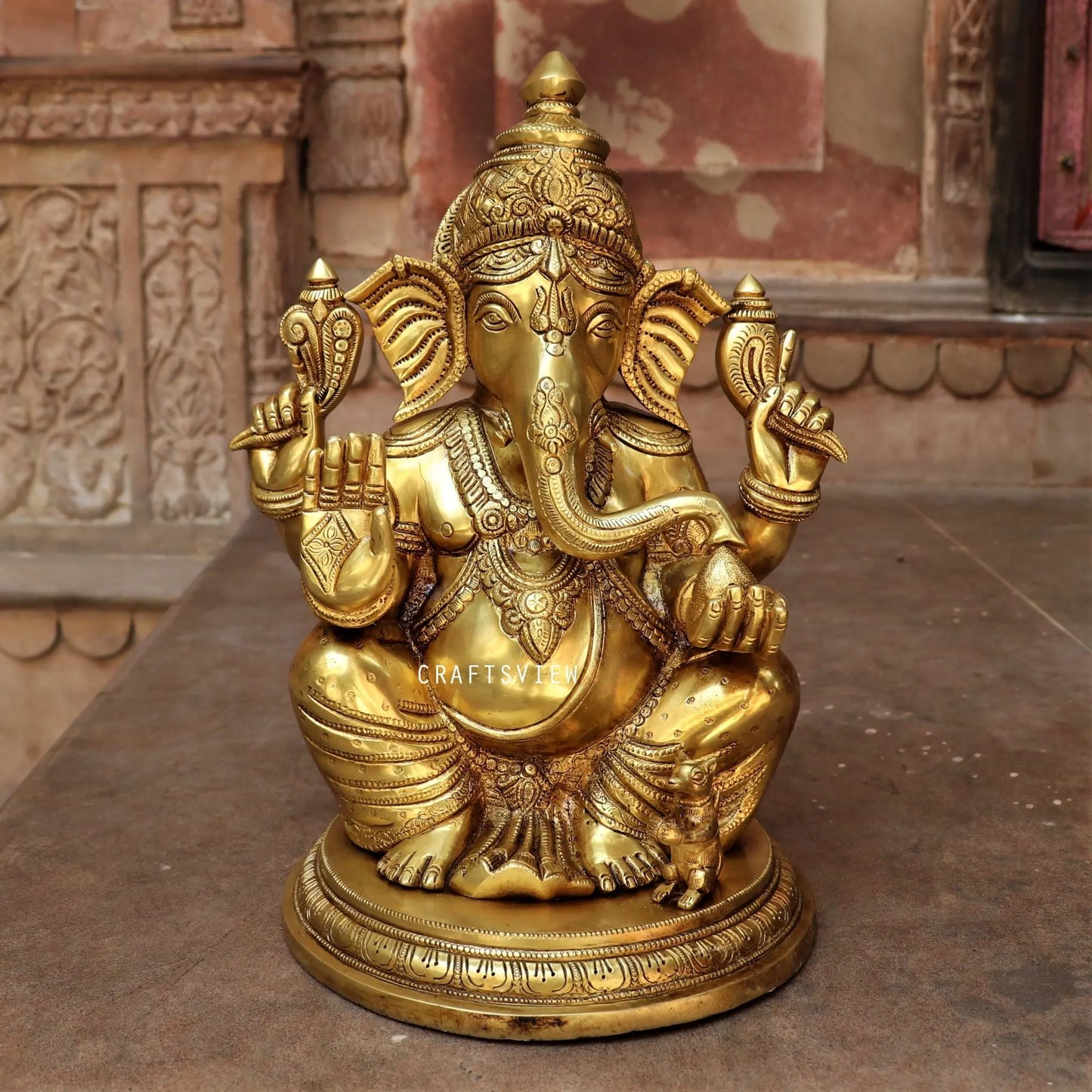 Brass Blessing Ganesh Statue 14" craftsview