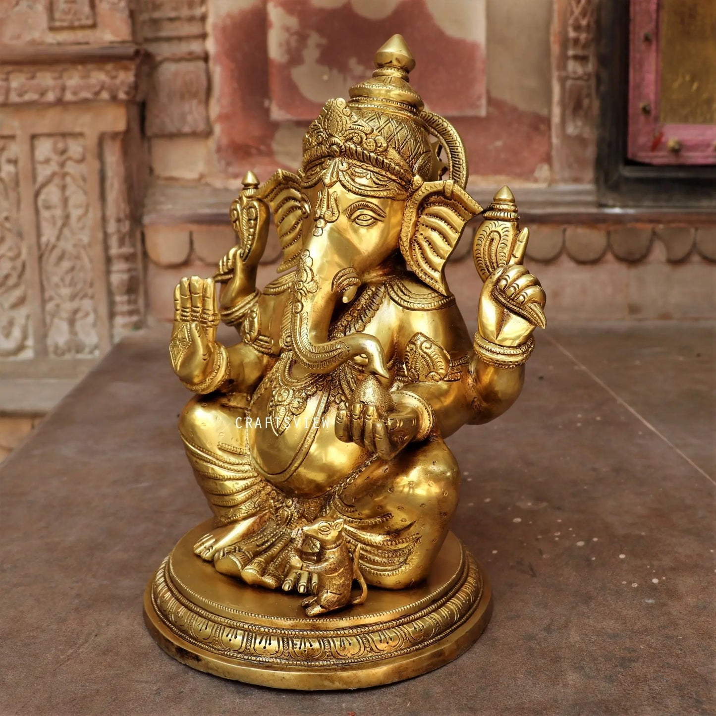 Brass Blessing Ganesh Statue 14" craftsview