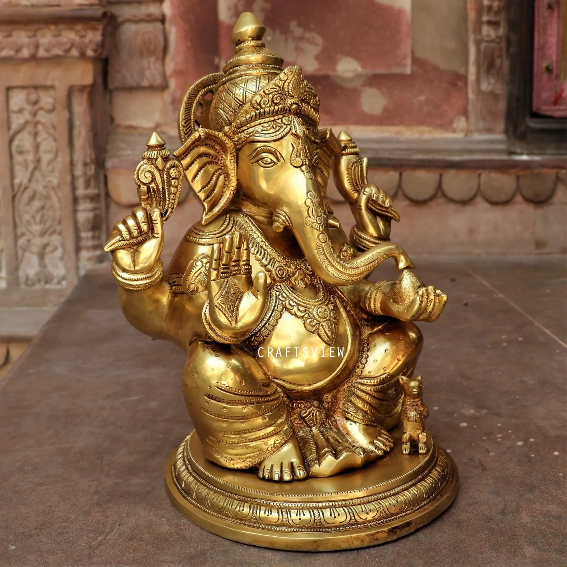 Brass Blessing Ganesh Statue 14" craftsview