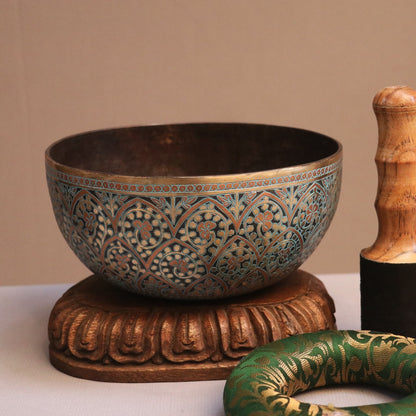 9" Buddhist Hand Beaten Jambati Singing Bowl, Vintage