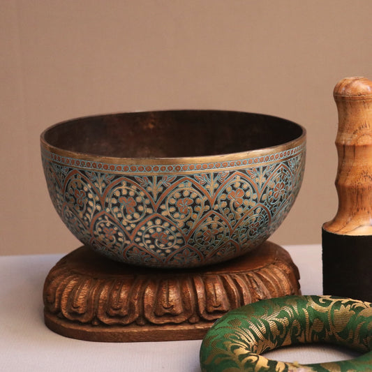 9" Buddhist Hand Beaten Jambati Singing Bowl, Vintage