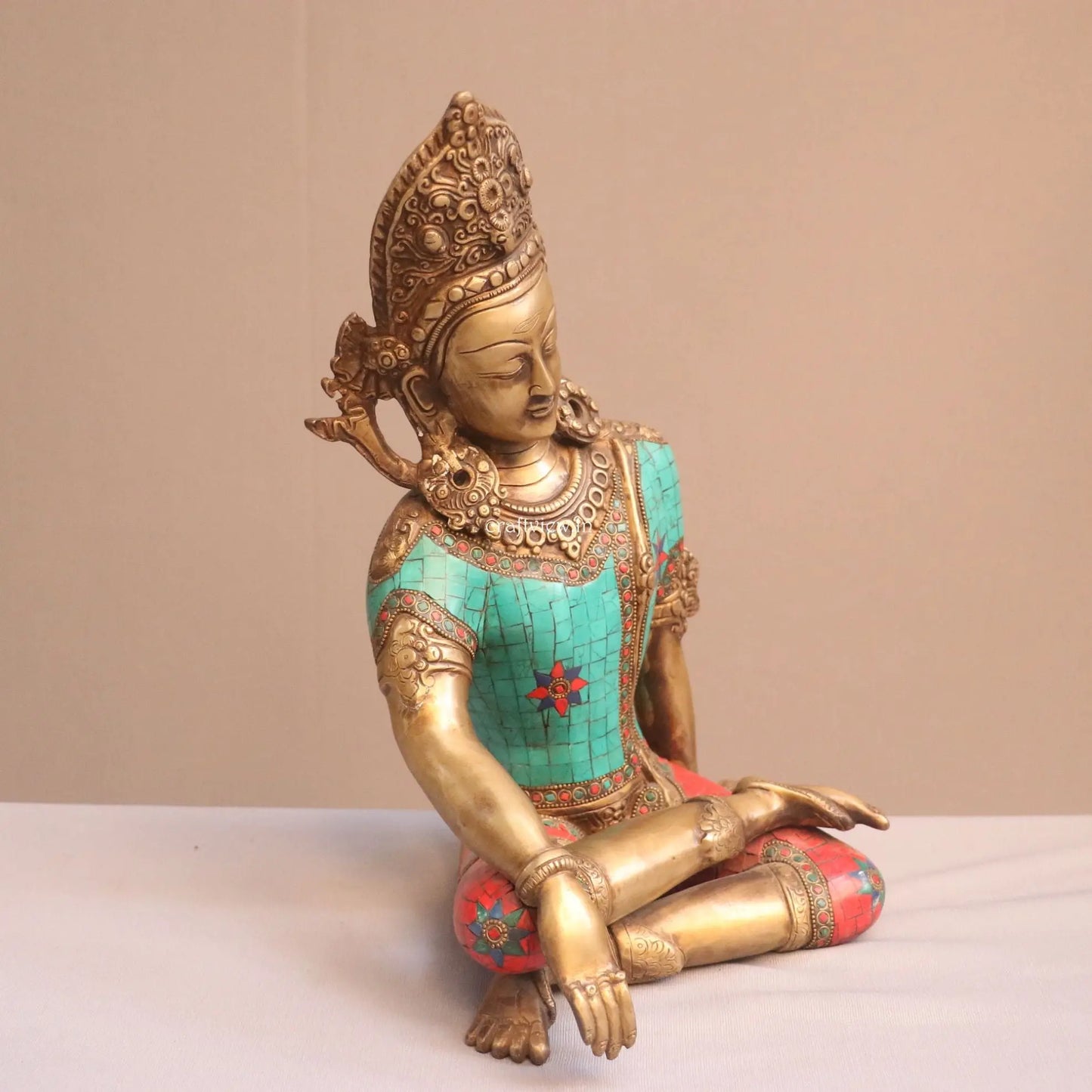 Brass Seated Indra Statue With Multicolor Stone Work Craftsview