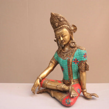 Brass Seated Indra Statue With Multicolor Stone Work Craftsview