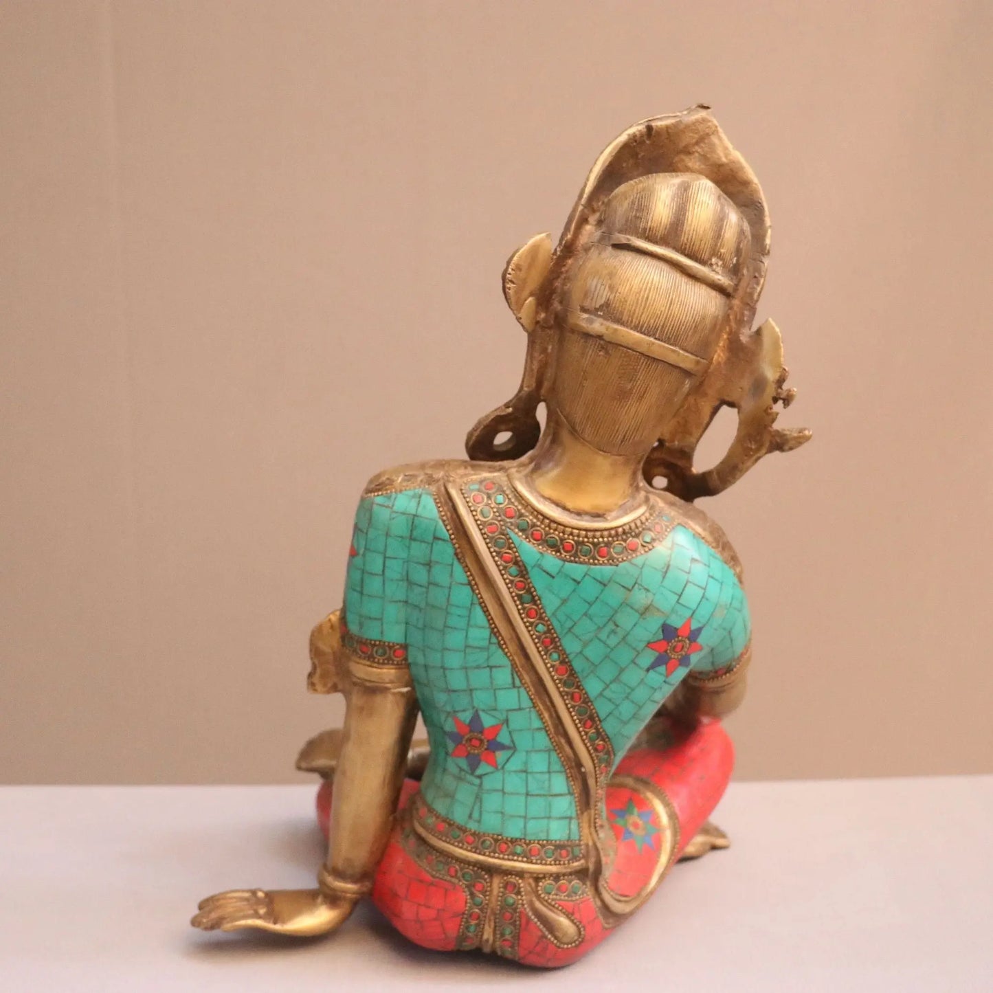 Brass Seated Indra Statue With Multicolor Stone Work Craftsview