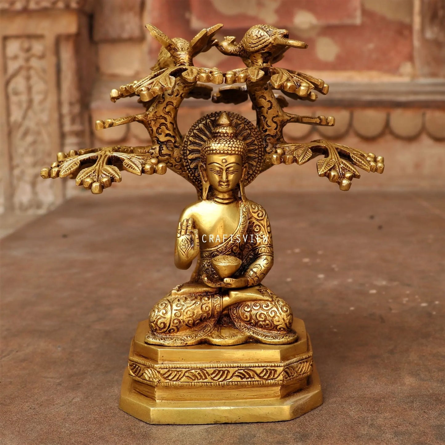 Brass Buddha With Bodhi Tree craftsview