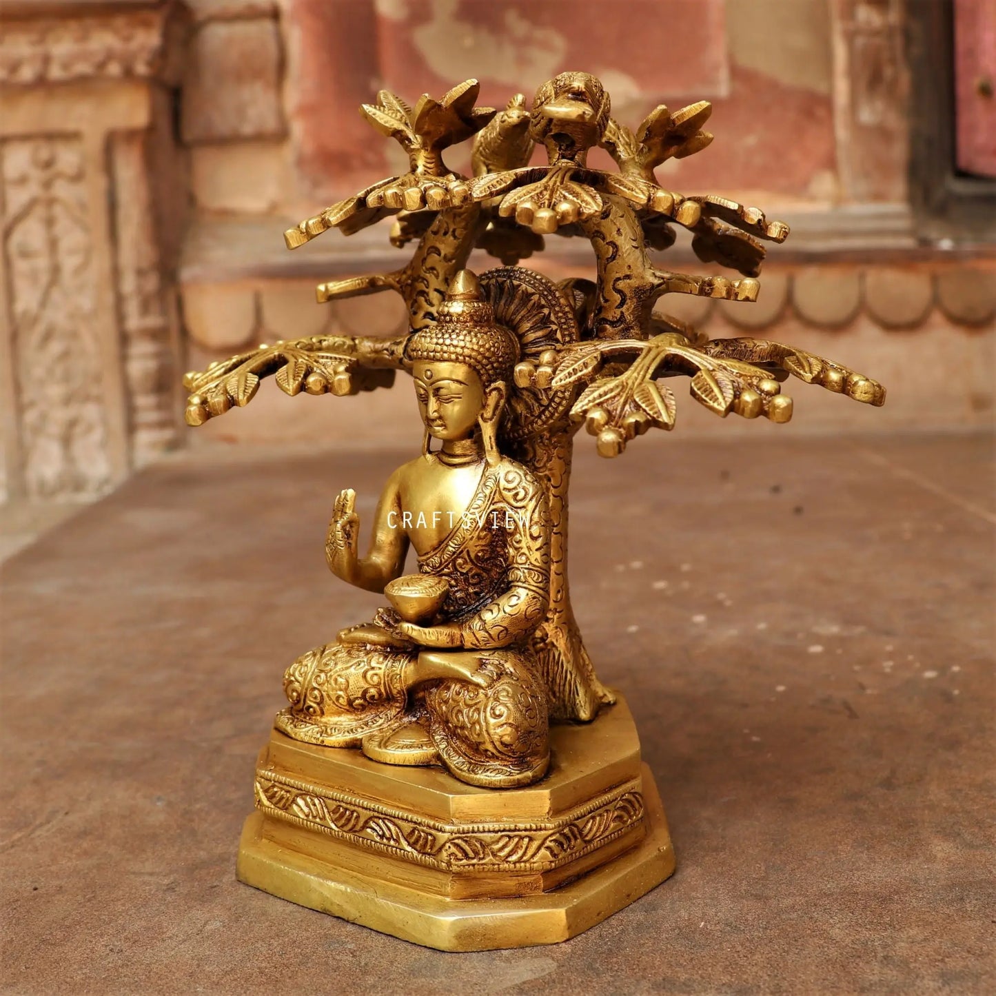 Brass Buddha With Bodhi Tree craftsview