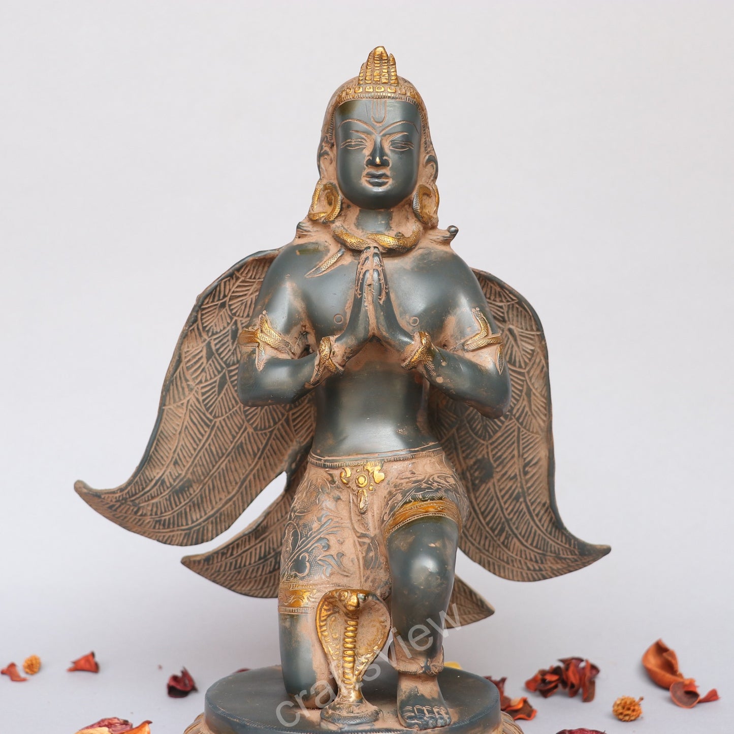Brass Garuda Idol Sitting on Base