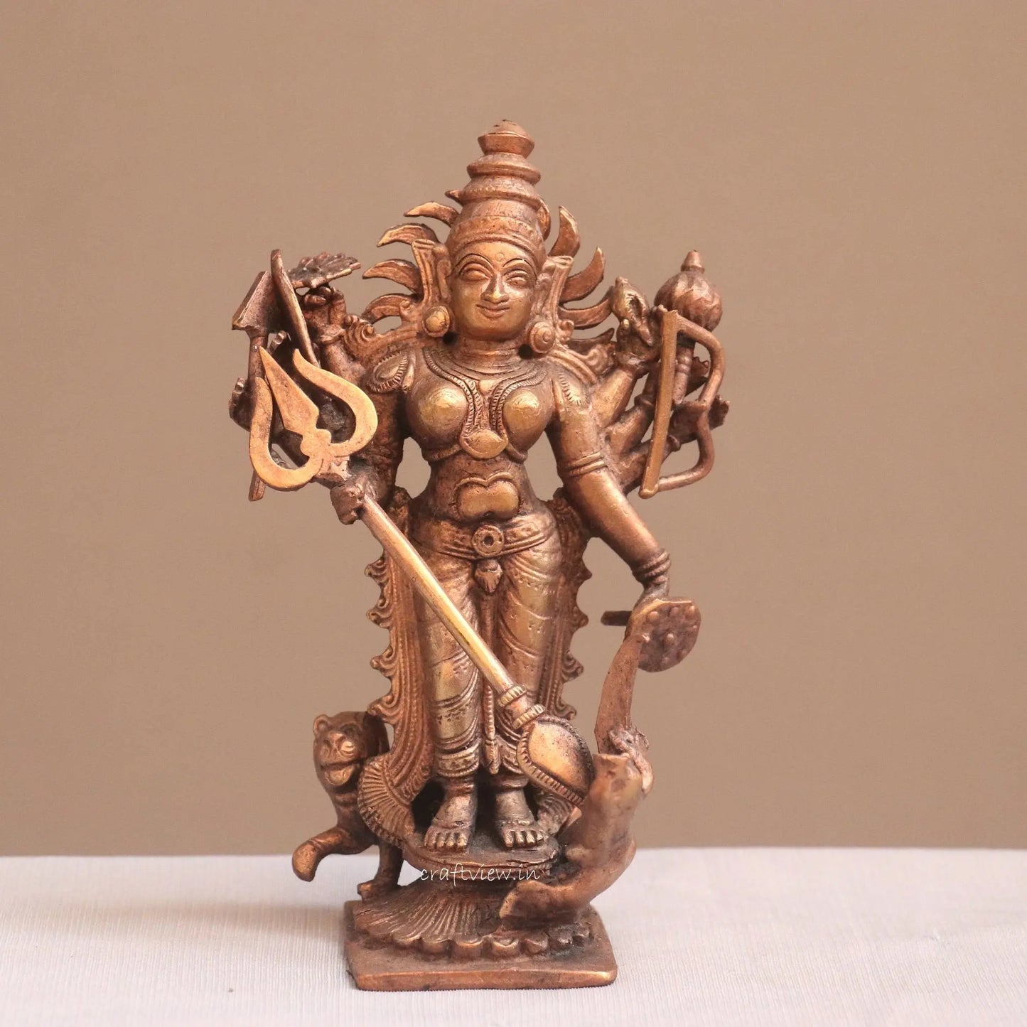 Pure Copper Mahisasur Mardini Durga Idol | Fine Craft | 16 CM Craftsview