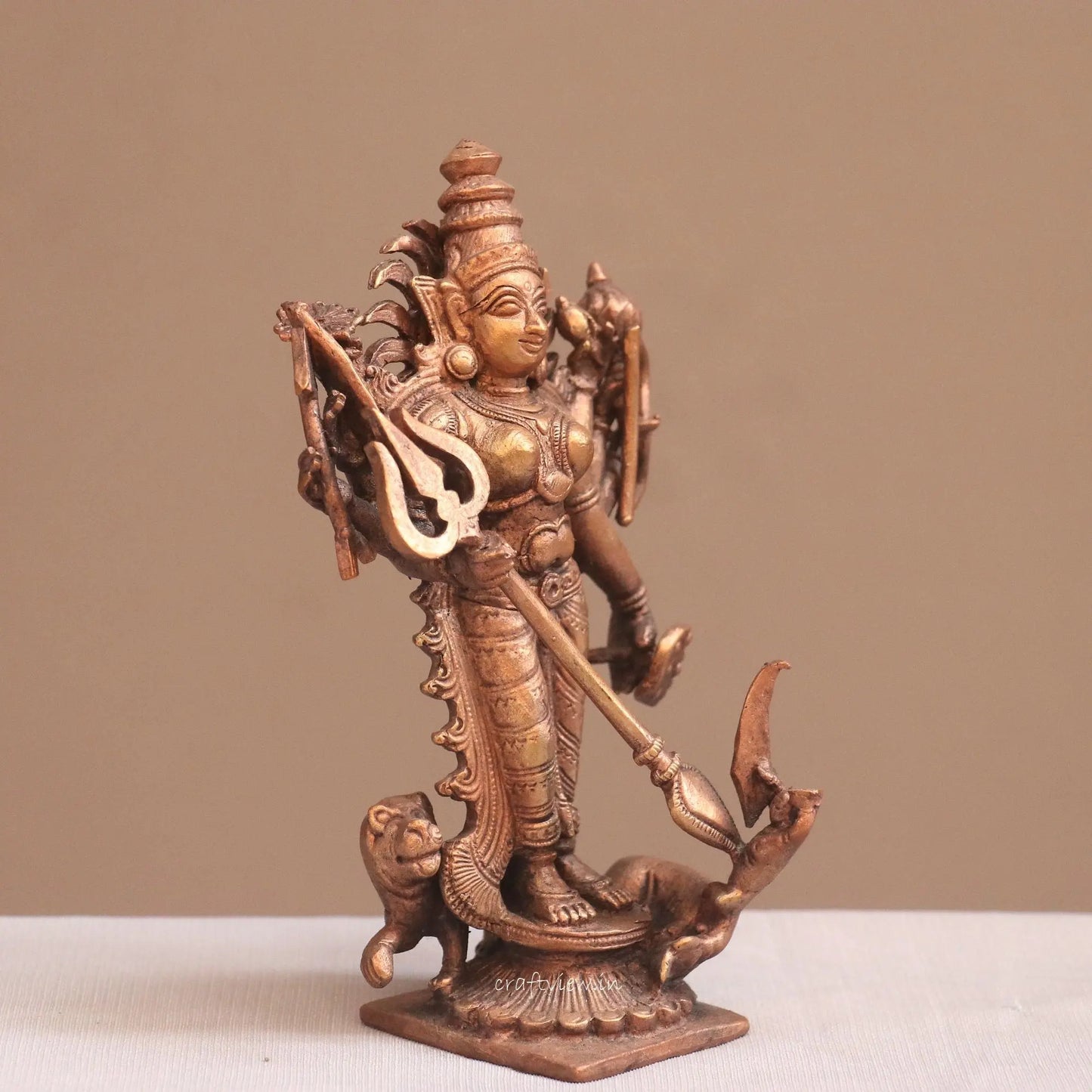 Pure Copper Mahisasur Mardini Durga Idol | Fine Craft | 16 CM Craftsview