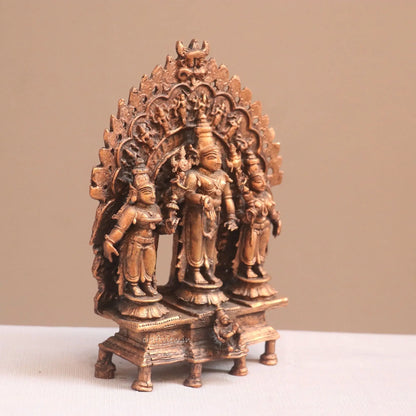 Pure Copper Tirupati Balaji with Bhudevi and Sridevi Idols | Fine Craft | 17 CM Craftsview