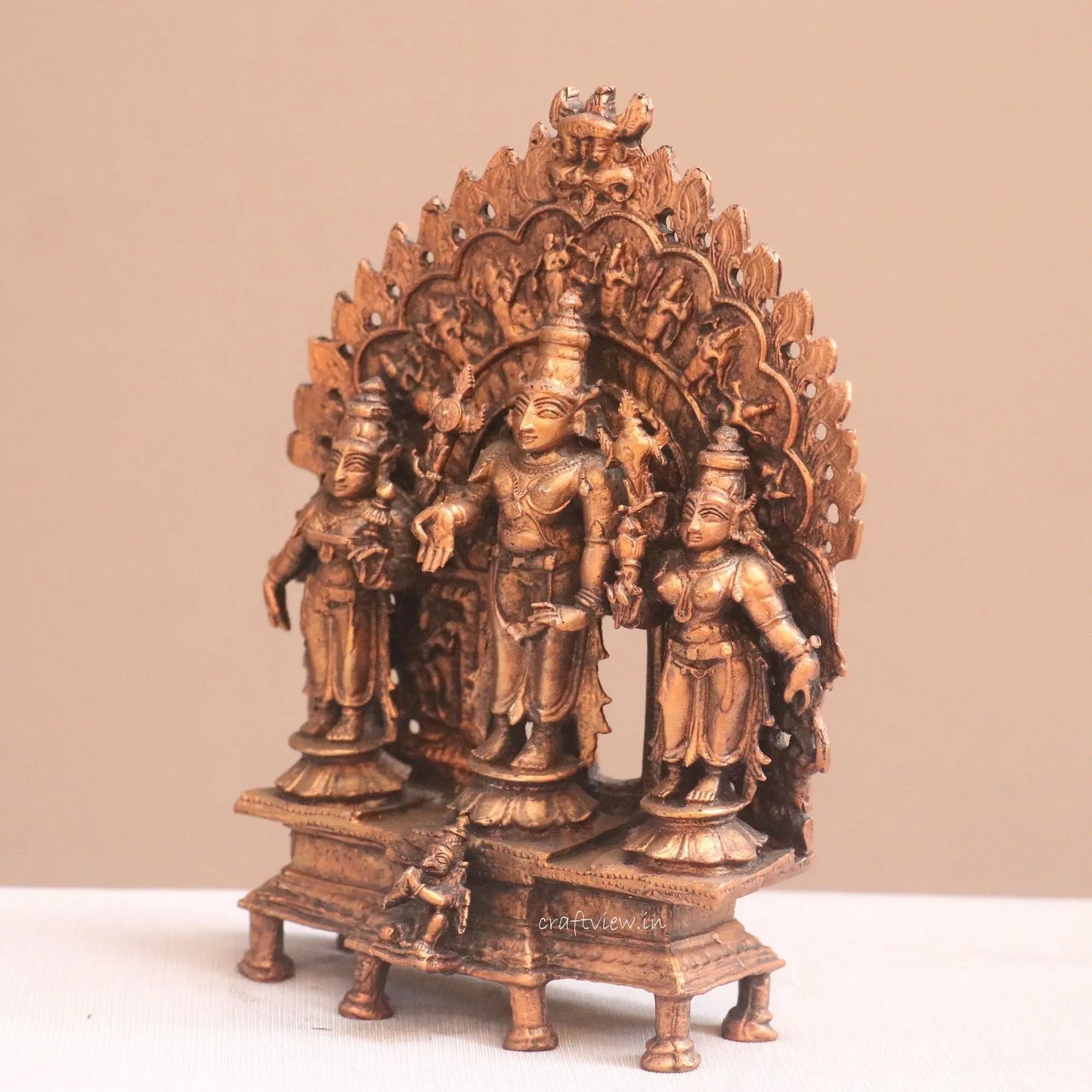 Pure Copper Tirupati Balaji with Bhudevi and Sridevi Idols | Fine Craft | 17 CM Craftsview