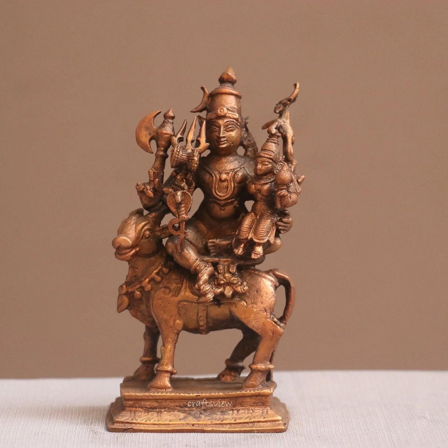 Pure Copper Shiva Gauri on Nandi Pradosh Idol | Fine Craft | 11 CM Craftsview