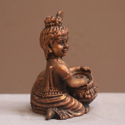 Pure Copper Makhan Chor Bal Gopal Idol | Fine Craft | 9 CM Craftsview