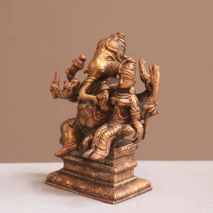 Pure Copper Ganapati Seated with Riddhi Idol | Fine Craft | 13 CM Craftsview