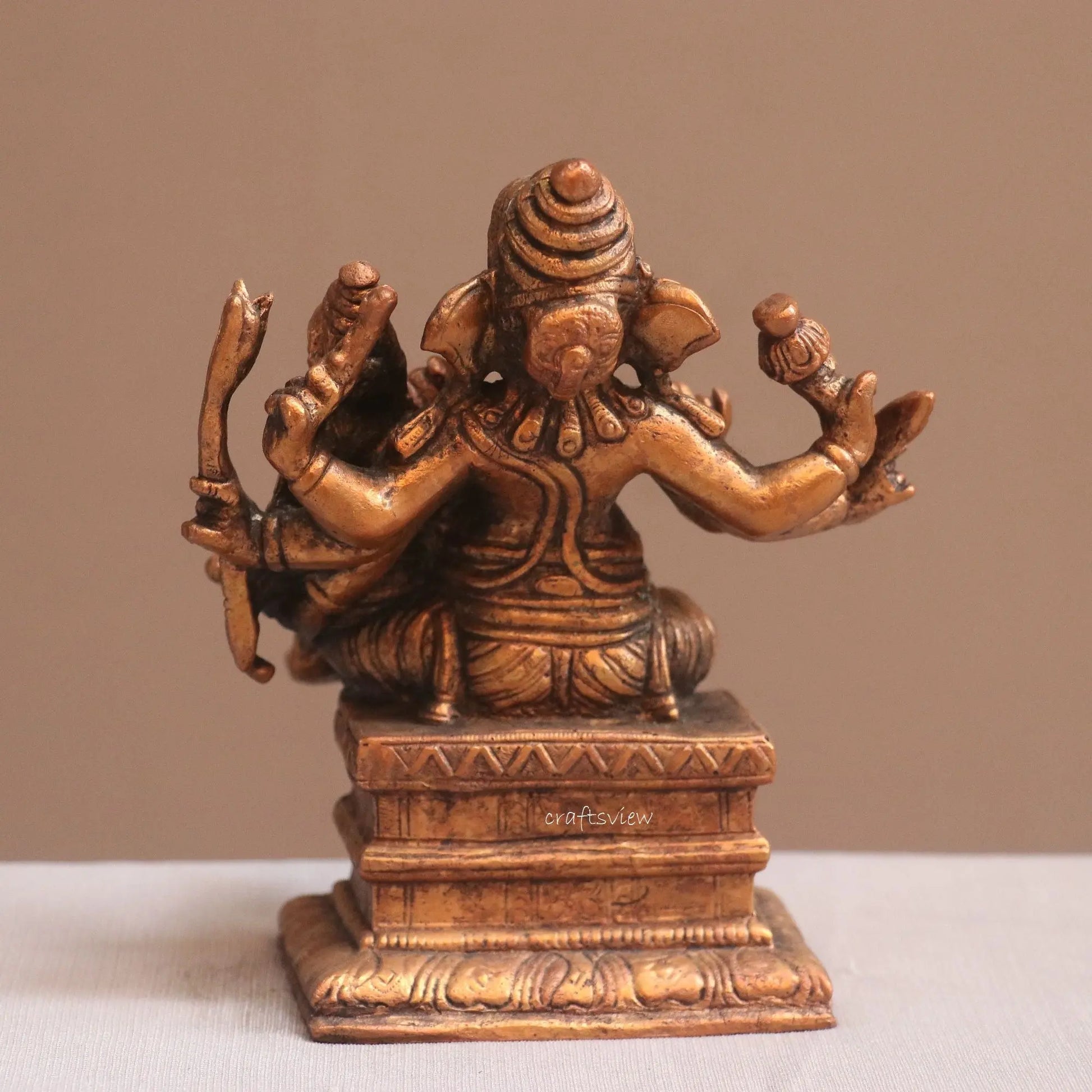 Pure Copper Ganapati Seated with Riddhi Idol | Fine Craft | 13 CM Craftsview