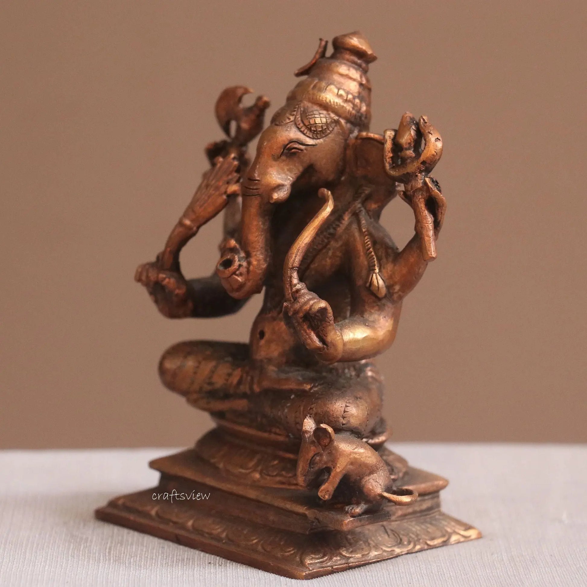 Pure Copper Ganapati Idol | Fine Craft | 10 CM Craftsview