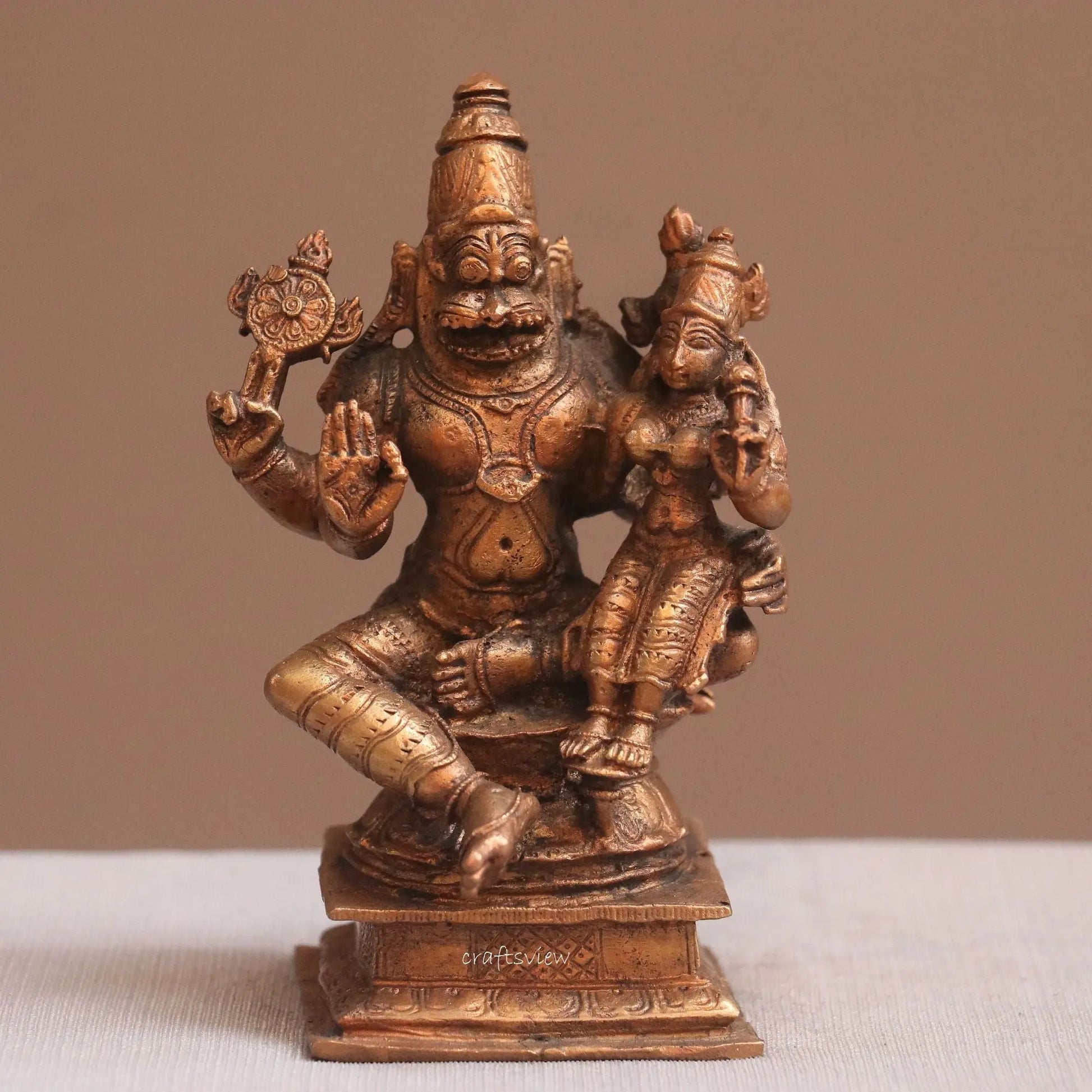 Pure Copper Narsimha Lakshmi Idol | Fine Craft | 10 CM Craftsview