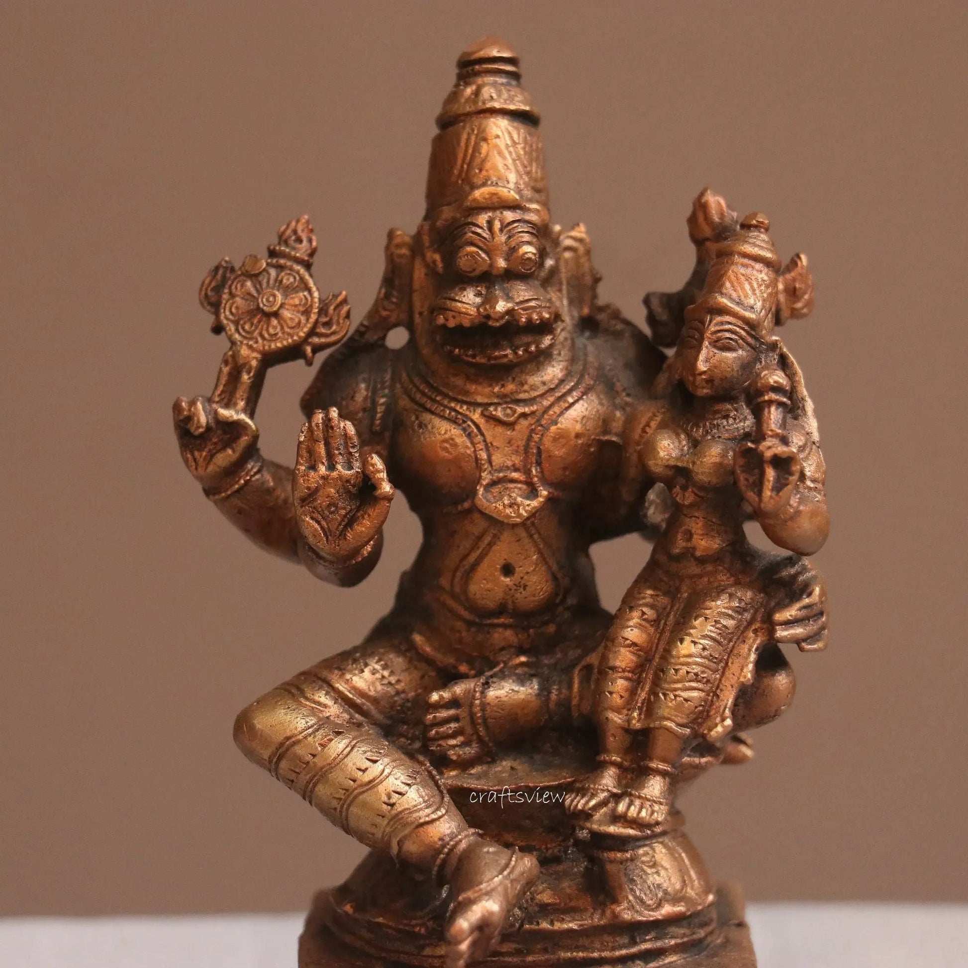 Pure Copper Narsimha Lakshmi Idol | Fine Craft | 10 CM Craftsview