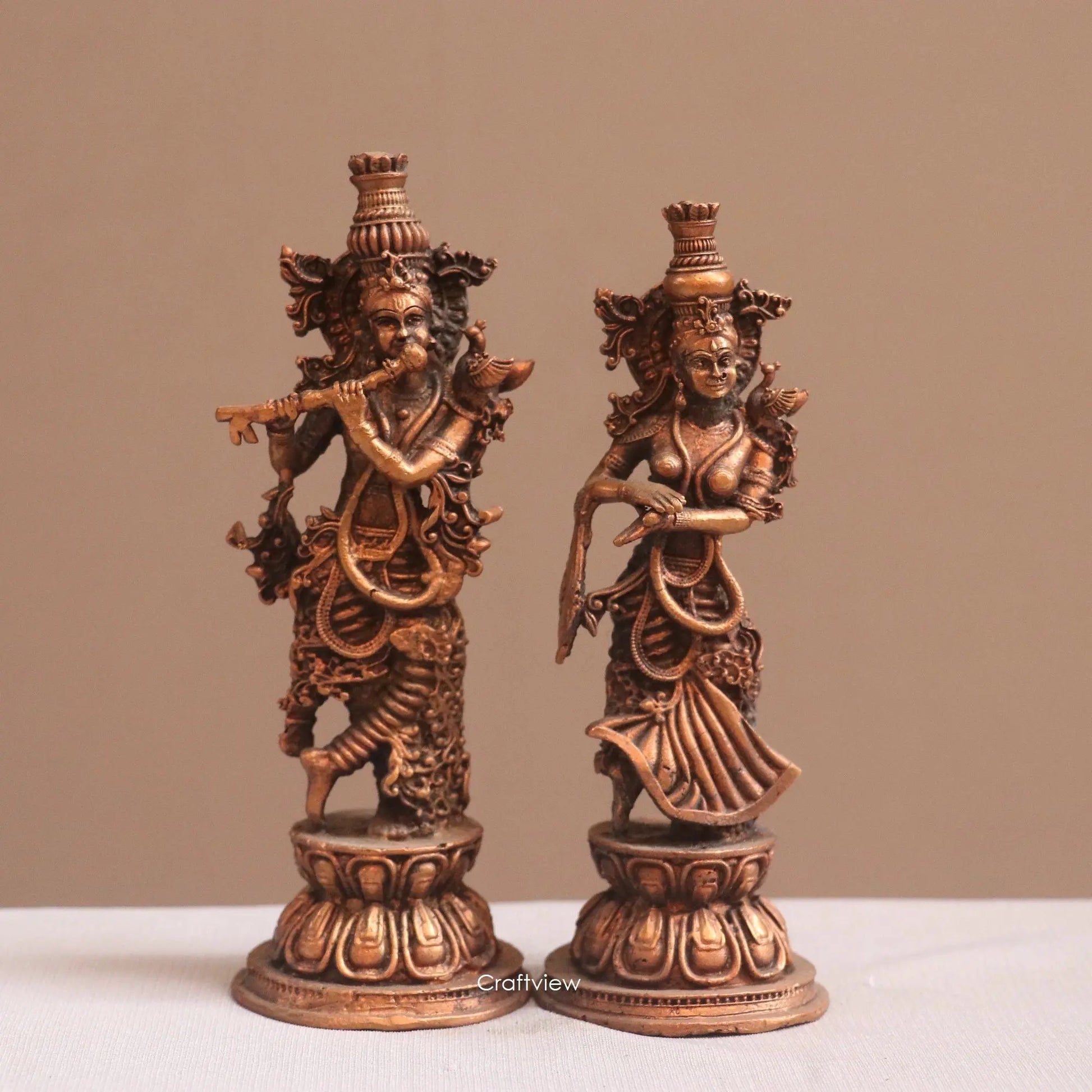 Pure Copper Radha Krishna Idol | Fine Craft | 16 CM Craftsview