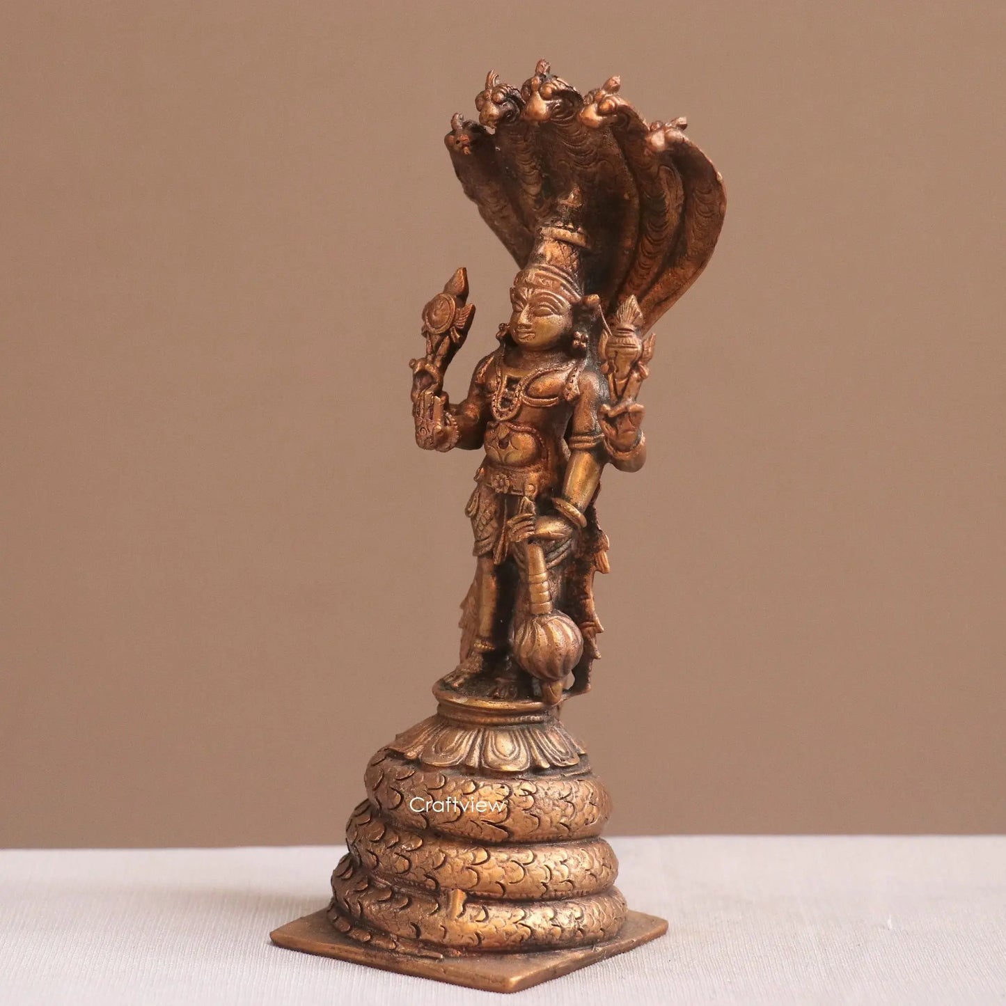 Pure Copper Standing Vishnu Idol | Fine Craft | 16 CM Craftsview